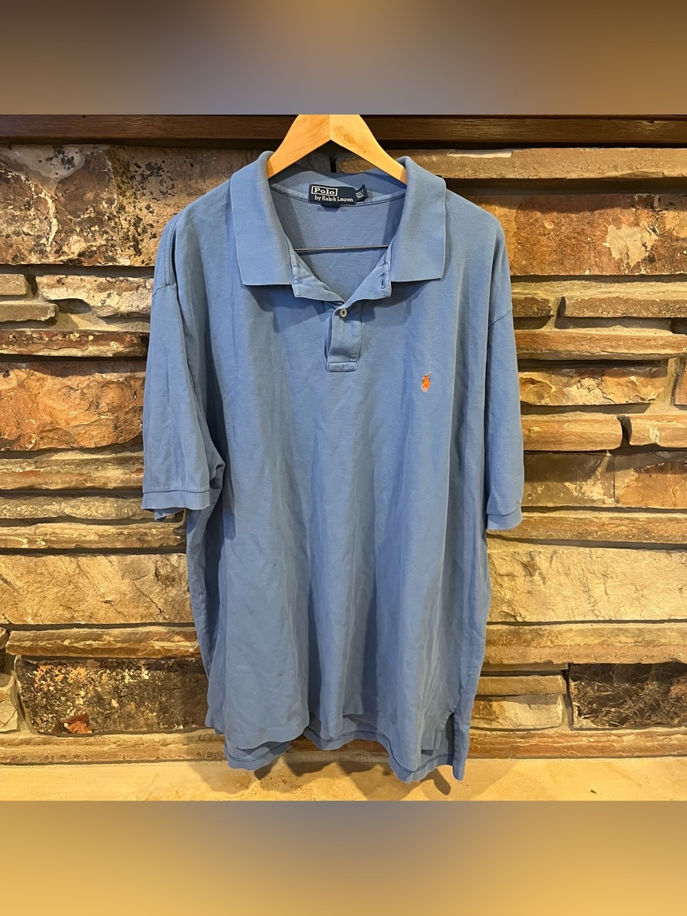 Vintage Polo by Ralph Lauren Light Blue 100% Cotton Polo with Orange Player Logo